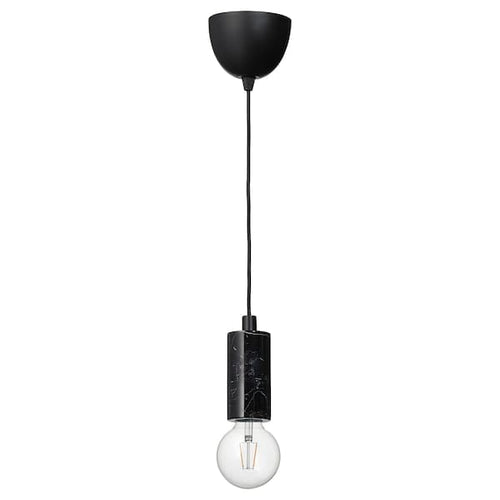 MARKFROST / LUNNOM - Pendant lamp with bulb, black marble/transparent globe ,