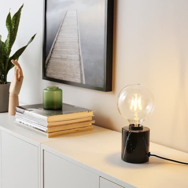 MARKFROST / LUNNOM - Table lamp with bulb, black marble / light intensity adjustable globe , - best price from Maltashopper.com 59494453