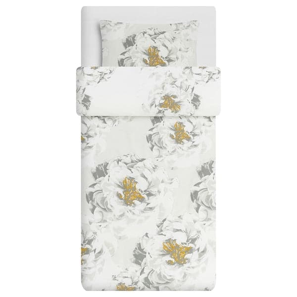 MATTFIBBLA Duvet cover and pillowcase, white yellow/flower, 150x200/50x80 cm - best price from Maltashopper.com 70492650