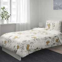 MATTFIBBLA Duvet cover and pillowcase, white yellow/flower, 150x200/50x80 cm - best price from Maltashopper.com 70492650