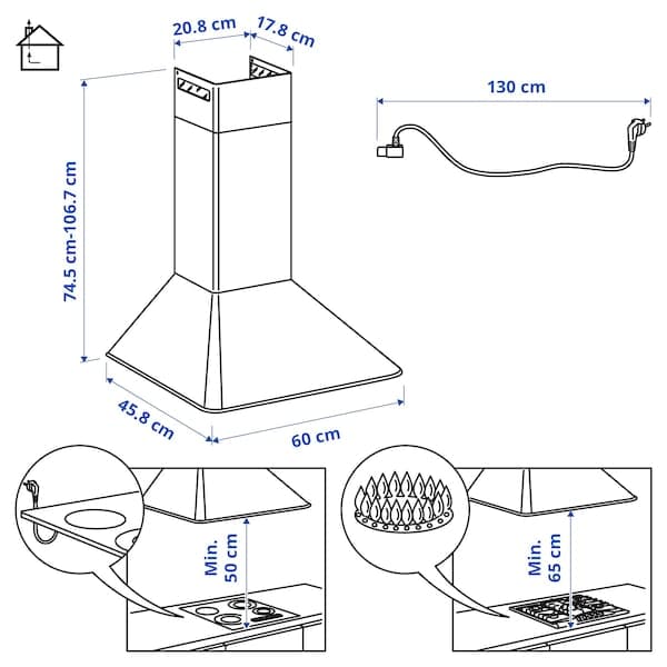 Ikea MATTRADITION Hood to be fixed to the wall - white 60 cm , 60 cm
