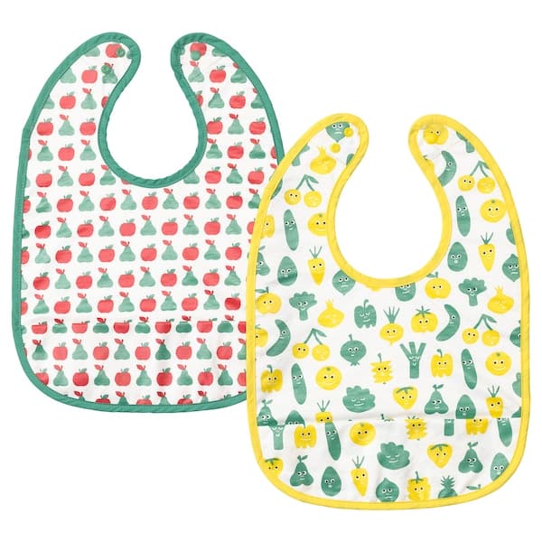 MATVRÅ - Bib, fruit/vegetables pattern/green yellow