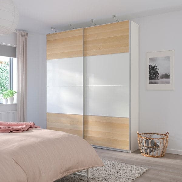 MEHAMN - 4 panels for sliding door frame, white stained oak effect/white, 100x236 cm - best price from Maltashopper.com 80421186