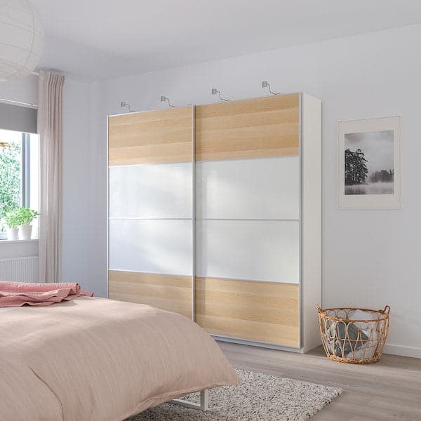 MEHAMN - 4 panels for sliding door frame, white stained oak effect/white, 75x201 cm - best price from Maltashopper.com 90421195