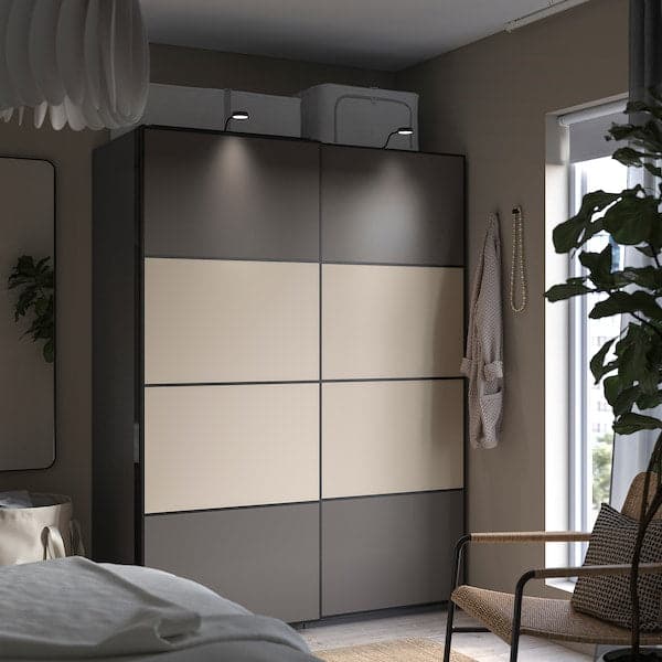 MEHAMN - 4 panels for sliding door frame, dark grey/beige, 75x201 cm - best price from Maltashopper.com 70510908