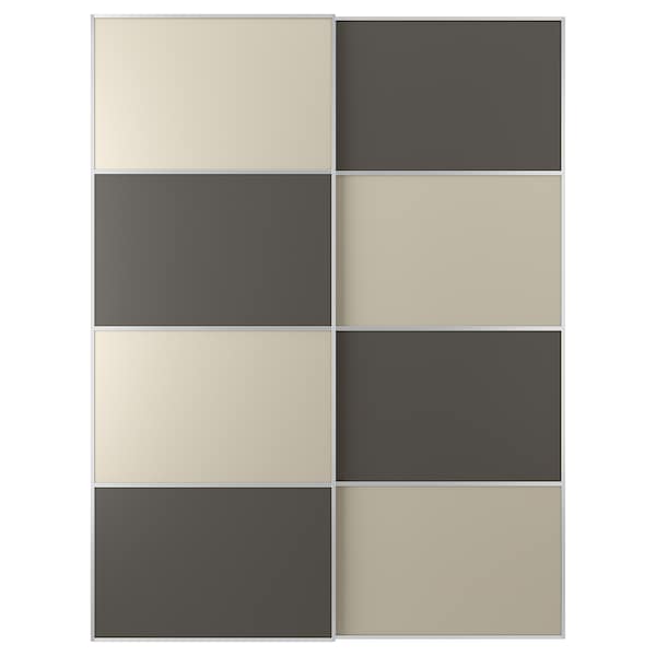 MEHAMN - Pair of sliding doors, double sided dark grey/beige, 150x201 cm - best price from Maltashopper.com 19436262