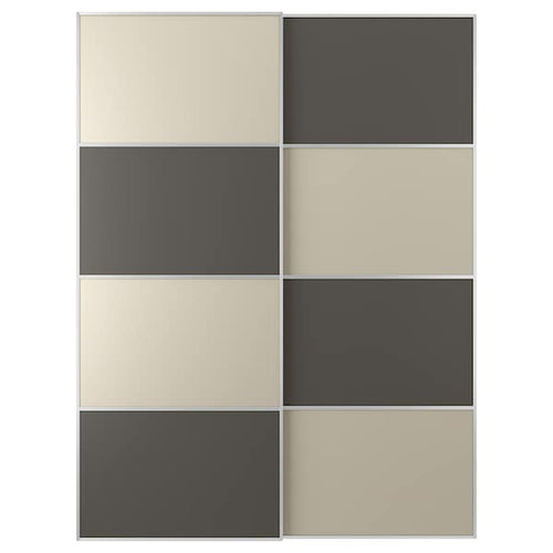 MEHAMN - Pair of sliding doors, double sided dark grey/grey-beige, 150x201 cm