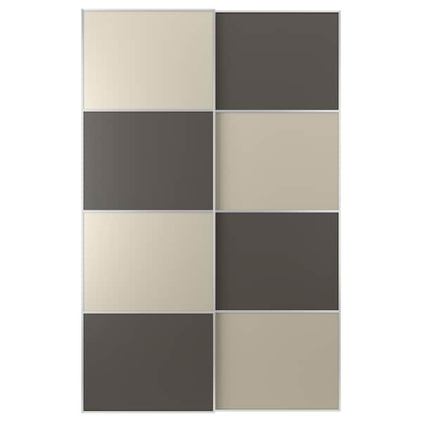 MEHAMN - Pair of sliding doors, double sided dark grey/beige, 150x236 cm - best price from Maltashopper.com 79436264