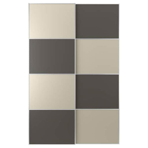 MEHAMN - Pair of sliding doors, double sided dark grey/grey-beige, 150x236 cm