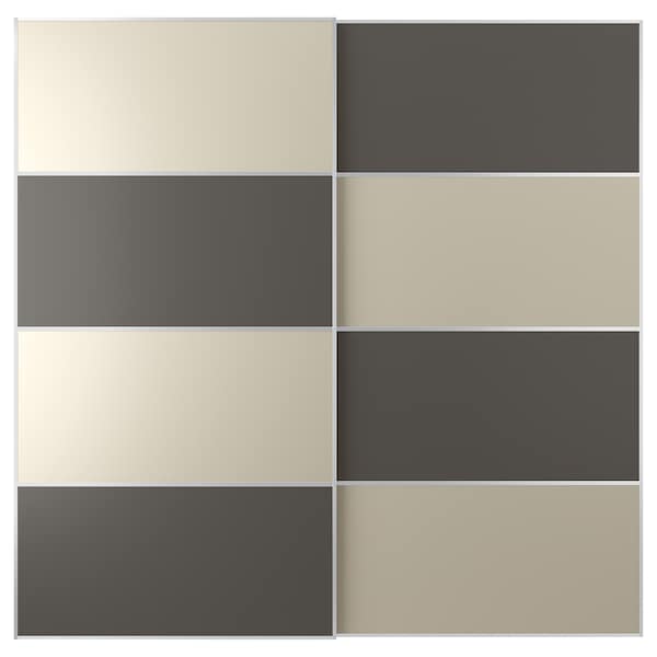 MEHAMN - Pair of sliding doors, double sided dark grey/beige, 200x201 cm - best price from Maltashopper.com 09436267