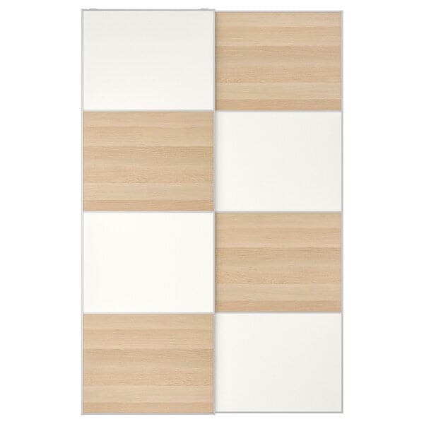 MEHAMN - Pair of sliding doors, double sided/white stained oak effect white, 150x236 cm - best price from Maltashopper.com 09439770