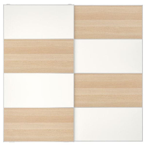 MEHAMN - Pair of sliding doors, double sided/white stained oak effect white, 200x201 cm