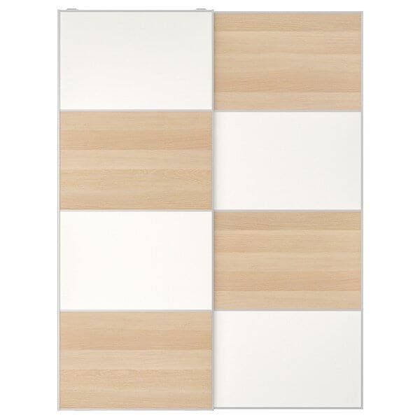MEHAMN - Pair of sliding doors, double sided white stained oak effect/white, 150x201 cm - best price from Maltashopper.com 79439762