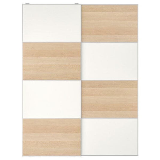 Ikea MEHAMN - Pair of sliding doors, double sided white stained oak effect/white, 150x201 cm