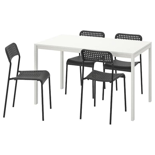 MELLTORP / ADDE - Table and 4 chairs, white/black, 125 cm