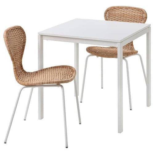 MELLTORP / ÄLVSTA - Table and 2 chairs, white white/rattan white, 75x75 cm