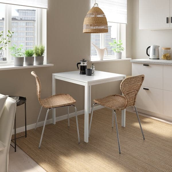 MELLTORP / ÄLVSTA - Table and 2 chairs, white white/rattan chrome-plated