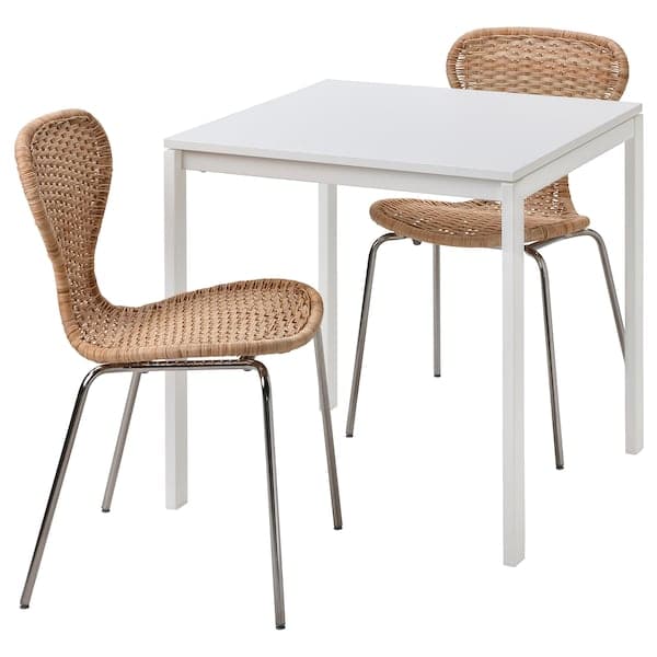 MELLTORP / ÄLVSTA - Table and 2 chairs, white white/rattan chrome-plated, 75x75 cm - best price from Maltashopper.com 69490765