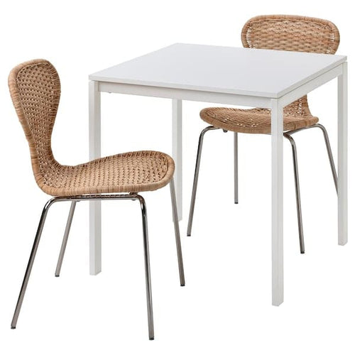 MELLTORP / ÄLVSTA - Table and 2 chairs, white white/rattan chrome-plated, 75x75 cm