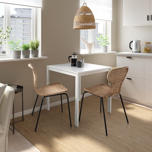 MELLTORP / ÄLVSTA - Table and 2 chairs, white white/rattan black