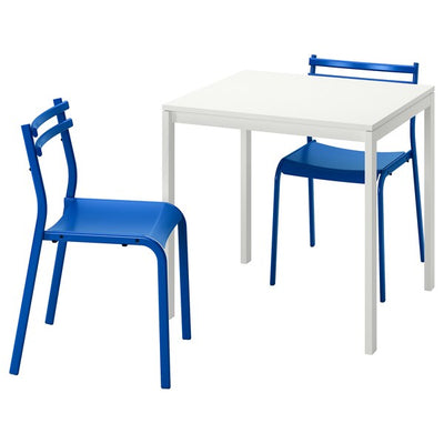 MELLTORP / GENESÖN - Table and 2 chairs, white white/metal blue, 75 cm