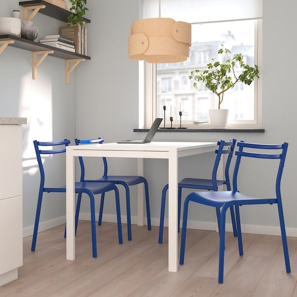 Ikea MELLTORP / GENESÖN - Table and 4 chairs, white white/metal blue, 125 cm