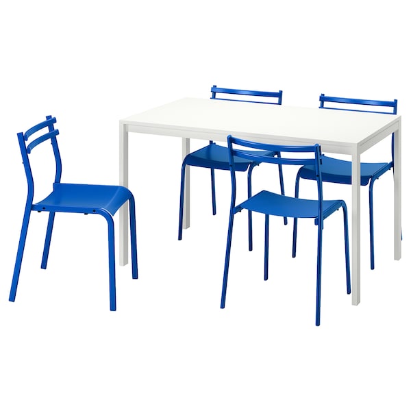 MELLTORP / GENESÖN - Table and 4 chairs, white white/metal blue, 125 cm