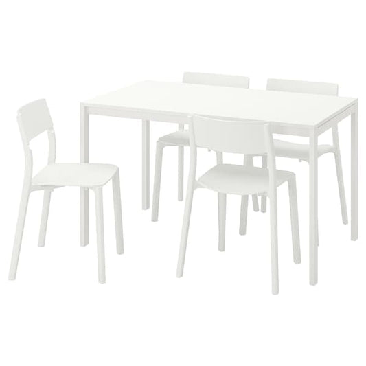 Ikea MELLTORP / JANINGE - Table and 4 chairs, white/white, 125 cm