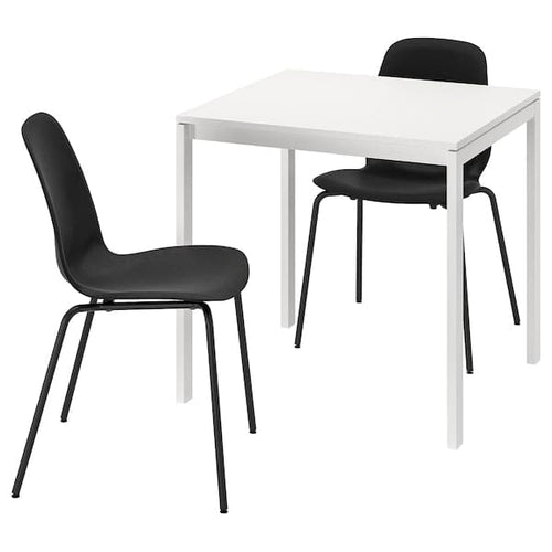 MELLTORP / LIDÅS - Table and 2 chairs, white white/black black, 75x75 cm