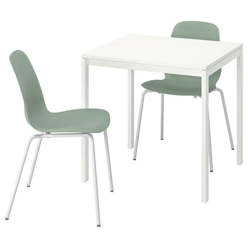 MELLTORP / LIDÅS - Table and 2 chairs, white white/green white, 75x75 cm