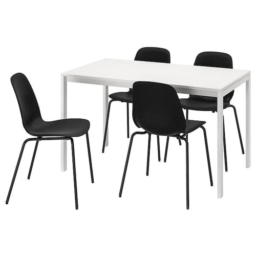 MELLTORP / LIDÅS - Table and 4 chairs, white white/black/black, 125 cm