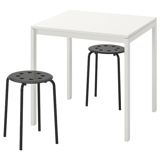 Ikea MELLTORP / MARIUS - Table and 2 stools, white/black, 75 cm