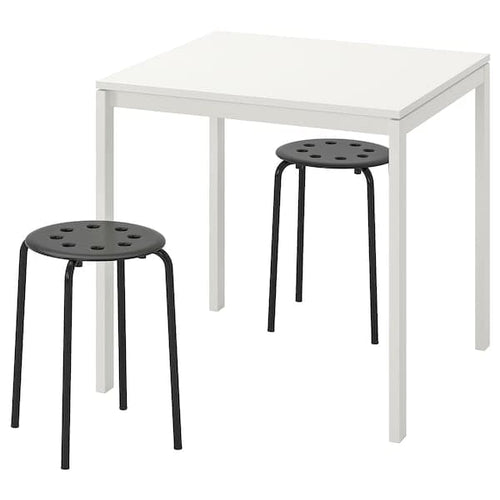 MELLTORP / MARIUS - Table and 2 stools, white/black, 75 cm