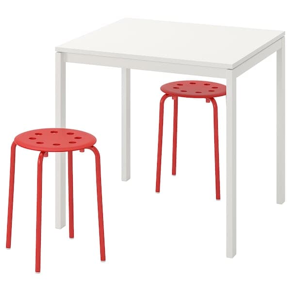 MELLTORP / MARIUS - Table and 2 stools, white/red, 75 cm