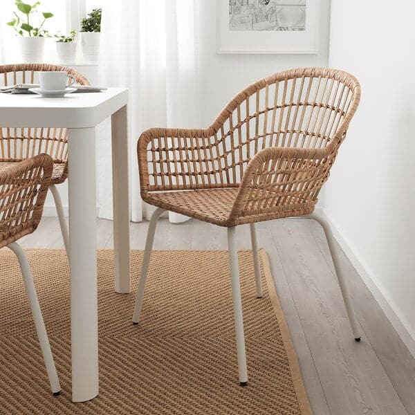 MELLTORP / NILSOVE - Table and 2 chairs, white rattan/white
