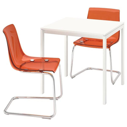 MELLTORP / TOBIAS - Table and 2 chairs, white white/chrome-plated brown/red, 75x75 cm