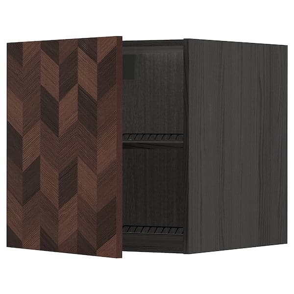 METOD - Top cabinet for fridge/freezer, black Hasslarp/brown patterned , 60x60 cm - best price from Maltashopper.com 99463586