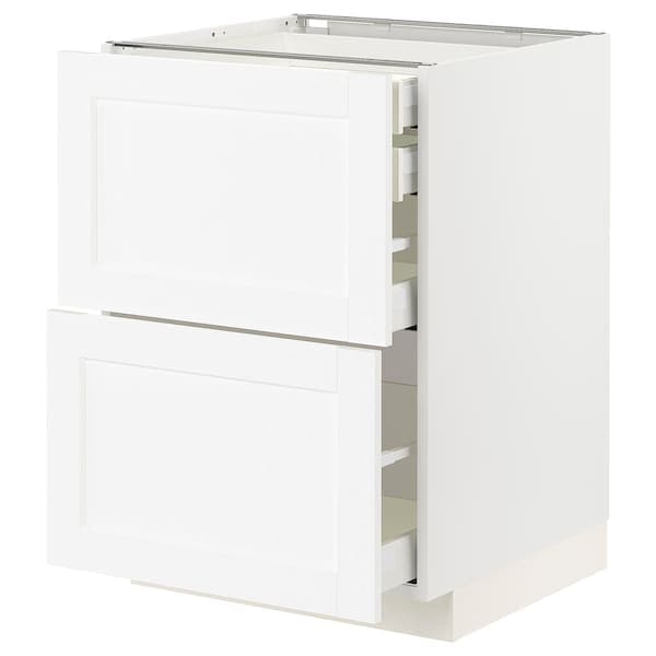 METOD / MAXIMERA - Base cb 2 frnts/2 low/1 md/1 hi drw, white Enköping/white wood effect, 60x60 cm - best price from Maltashopper.com 39473263