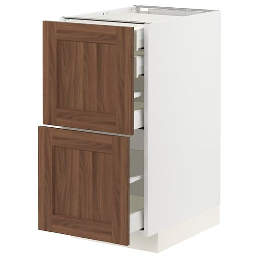 Ikea METOD / MAXIMERA - Base cb 2 frnts/2 low/1 md/1 hi drw, white Enköping/brown walnut effect, 40x60 cm