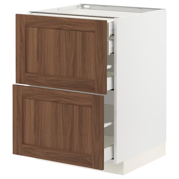 METOD / MAXIMERA - Base cb 2 frnts/2 low/1 md/1 hi drw, white Enköping/brown walnut effect, 60x60 cm - best price from Maltashopper.com 49474907