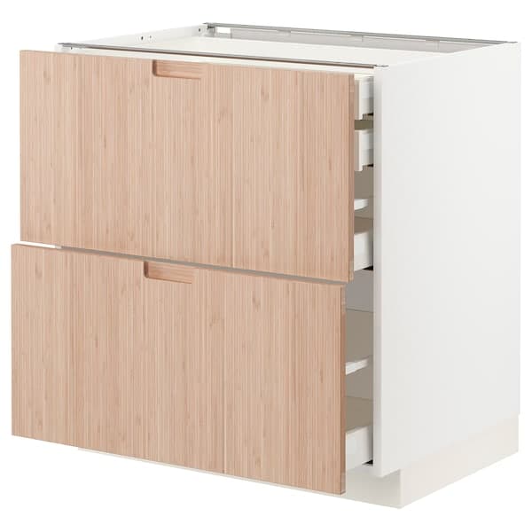 METOD / MAXIMERA - Base cb 2 frnts/2 low/1 md/1 hi drw, white/Fröjered light bamboo, 80x60 cm