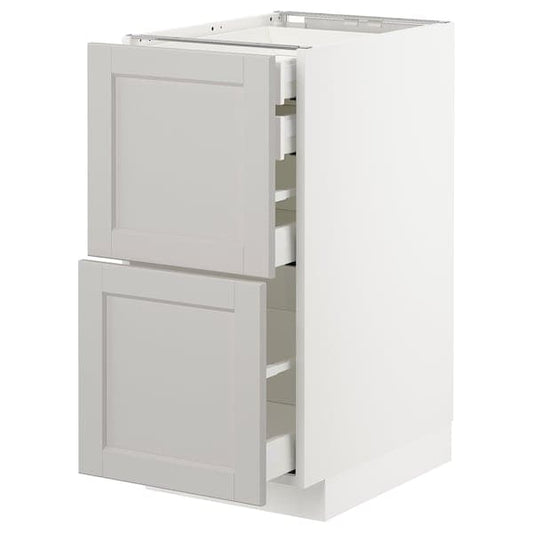 METOD / MAXIMERA - Base cb 2 frnts/2 low/1 md/1 hi drw, white/Lerhyttan light grey, 40x60 cm - best price from Maltashopper.com 79274332