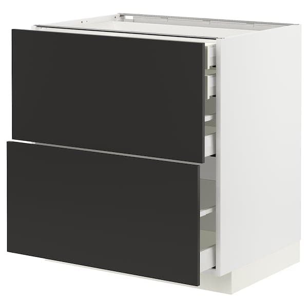 METOD / MAXIMERA - Base cb 2 frnts/2 low/1 md/1 hi drw, white/Nickebo matt anthracite, 80x60 cm