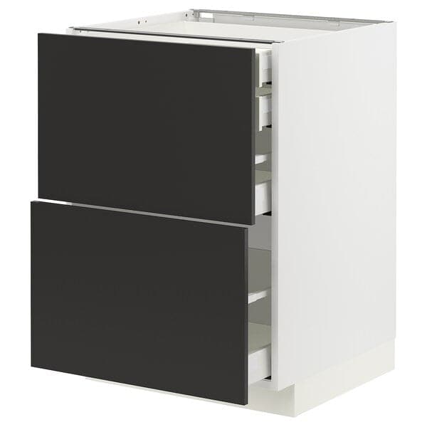 METOD / MAXIMERA - Base cb 2 frnts/2 low/1 md/1 hi drw, white/Nickebo matt anthracite, 60x60 cm