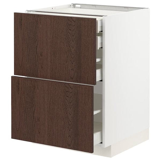 Ikea METOD / MAXIMERA - Base cb 2 frnts/2 low/1 md/1 hi drw, white/Sinarp brown, 60x60 cm