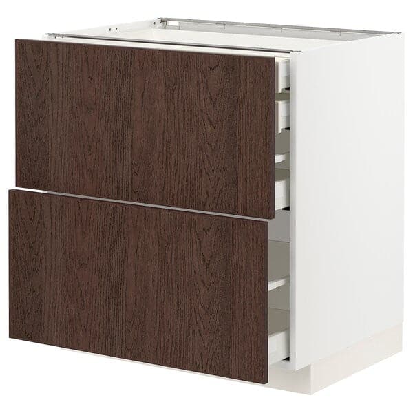 Ikea METOD / MAXIMERA - Base cb 2 frnts/2 low/1 md/1 hi drw, white/Sinarp brown, 80x60 cm