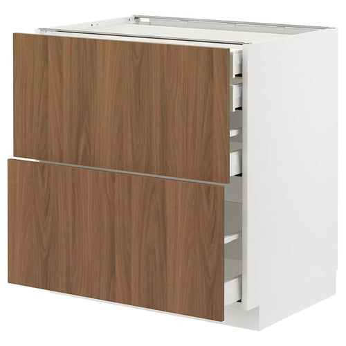 METOD / MAXIMERA base cb 2 frnts/2 low/1 md/1 hi drw, white/Tistorp brown walnut effect, 80x60 cm