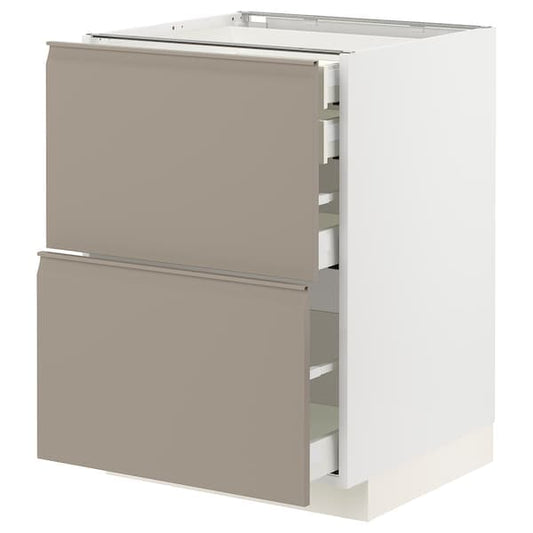 Ikea METOD / MAXIMERA - Base cb 2 frnts/2 low/1 md/1 hi drw, white/Upplöv matt dark beige, 60x60 cm