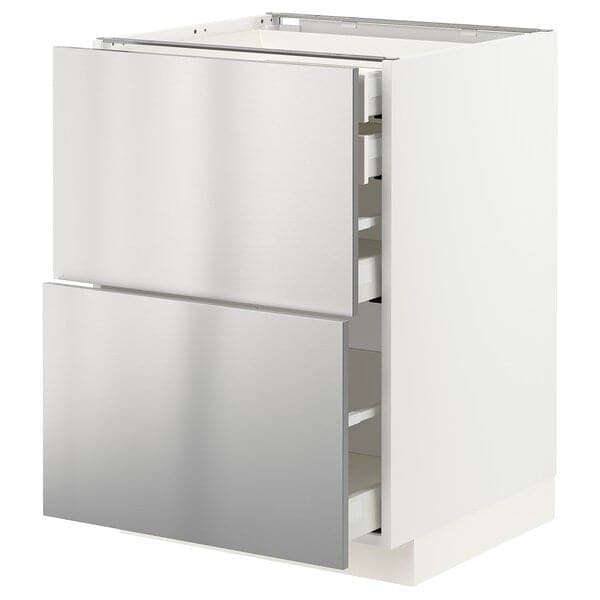 METOD / MAXIMERA - Base cb 2 frnts/2 low/1 md/1 hi drw, white/Vårsta stainless steel , 60x60 cm