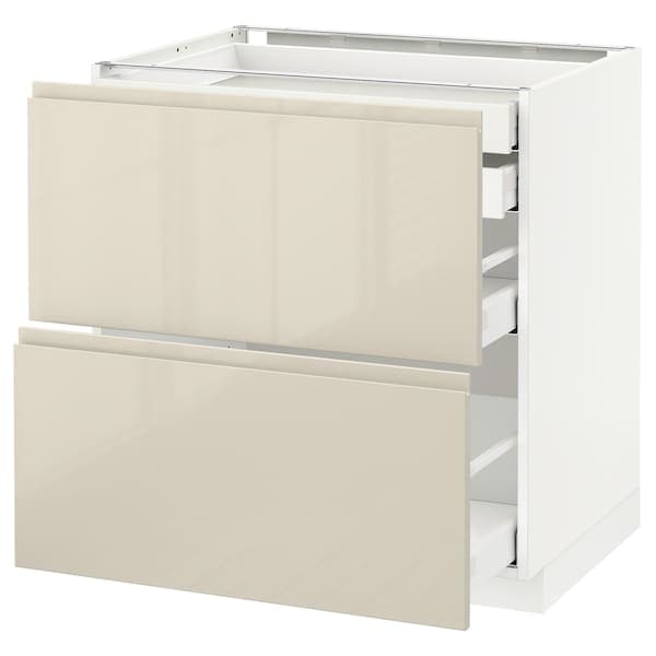 Ikea METOD / MAXIMERA - Base cb 2 frnts/2 low/1 md/1 hi drw, white/Voxtorp high-gloss light beige, 80x60 cm